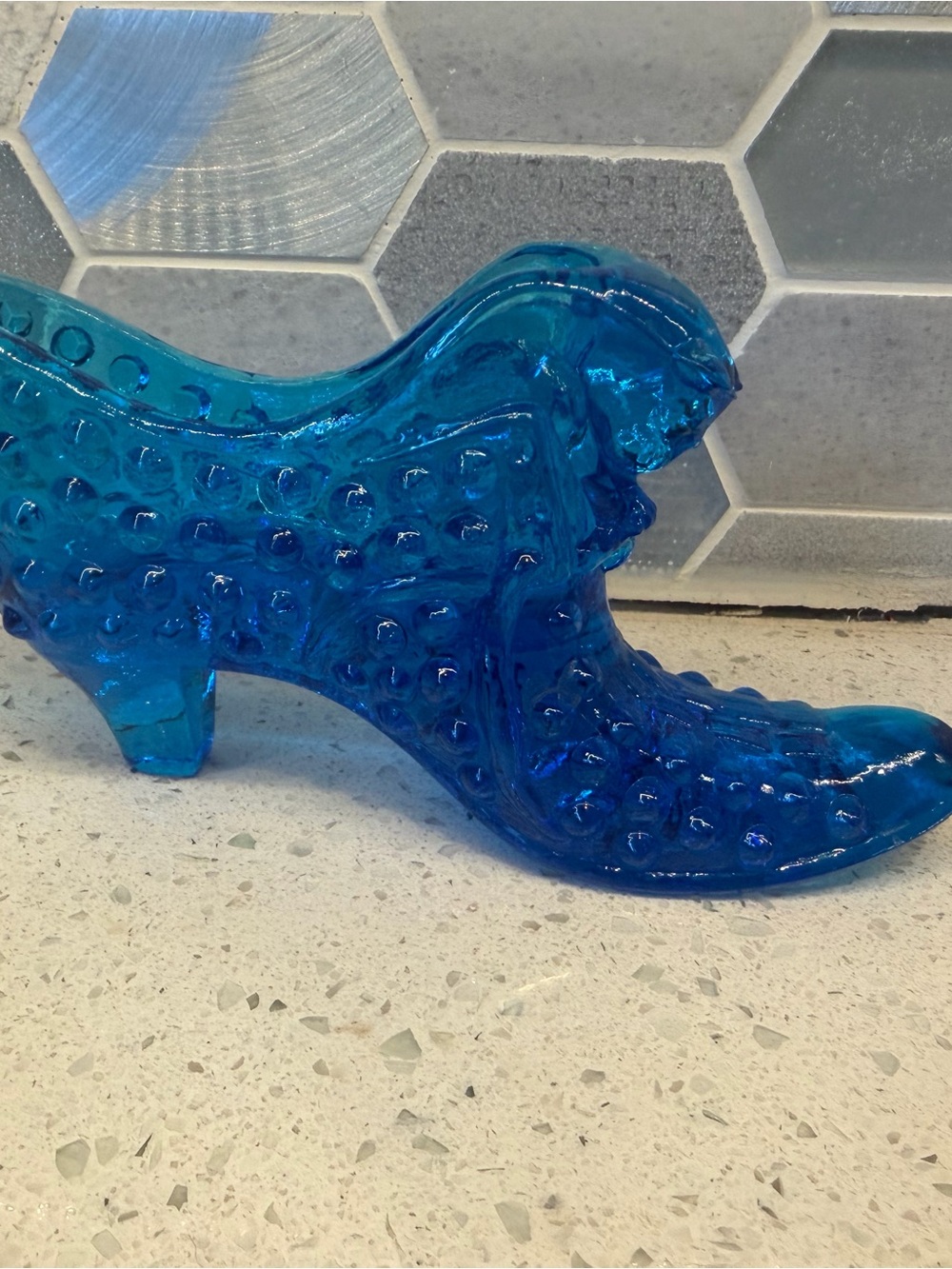 Fenton Teal-Blue Hobnail Glass Shoe Figurine